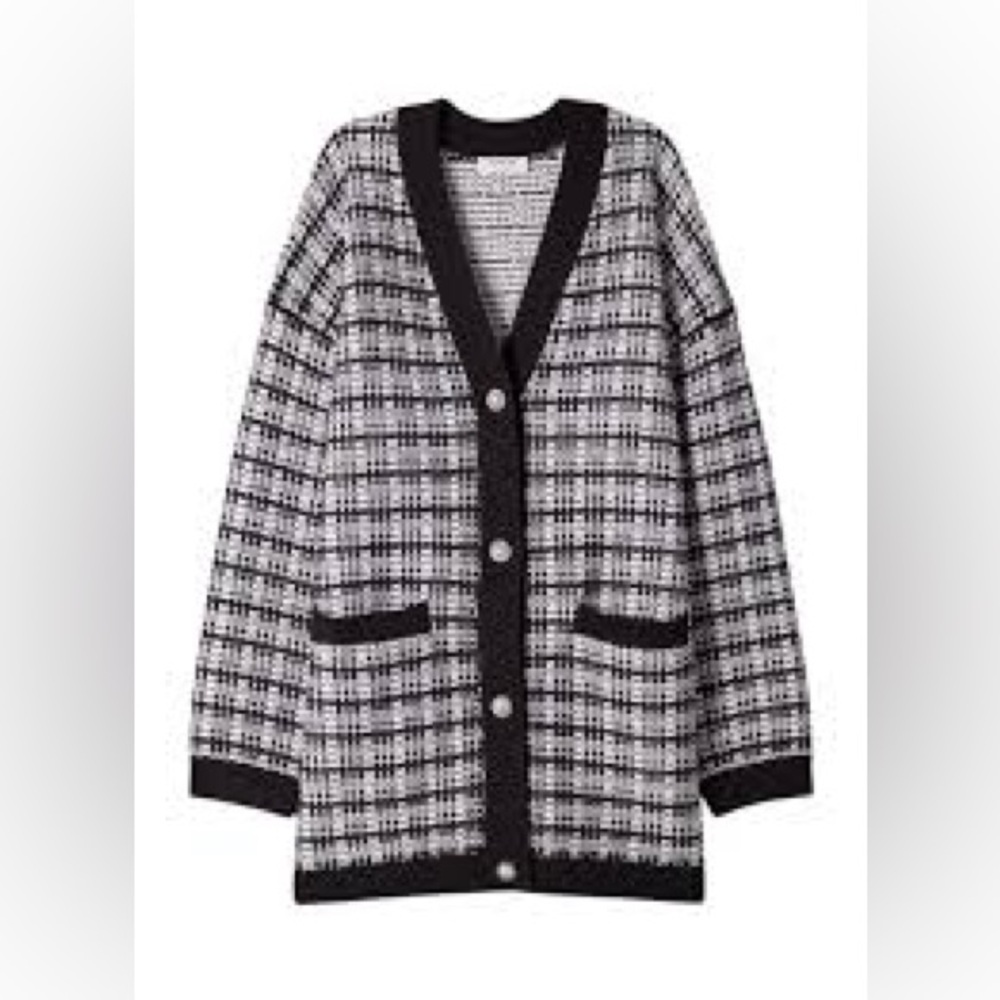 Babaton Black and White Oversized Plaid Cardigan